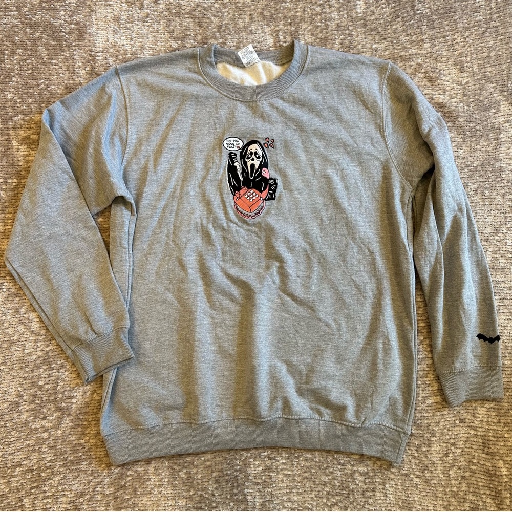 Ghostface / Scream Grey Embroidered Halloween Crewneck Sweatshirt